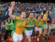 26 September 2010; Donegal players Olive McCafferty, 3, and Niamh Mailey celebrate at the final whistle. TG4 All-Ireland Intermediate Ladies Football Championship Final, Donegal v Waterford, Croke Park, Dublin. Picture credit: Brendan Moran / SPORTSFILE