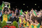 26 September 2010; Donegal captain Aoife McDonnell lifts the cup after the game. TG4 All-Ireland Intermediate Ladies Football Championship Final, Donegal v Waterford, Croke Park, Dublin. Picture credit: Brendan Moran / SPORTSFILE
