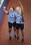 26 September 2010; Dublin players Lyndsay Peat, left, and Amy McGuinness celebrate after the game. TG4 All-Ireland Senior Ladies Football Championship Final, Dublin v Tyrone, Croke Park, Dublin. Picture credit: Brendan Moran / SPORTSFILE