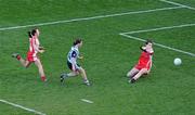 26 September 2010; Sinead Aherne, Dublin, scores her second and her side's third goal past Tyrone goalkeeper Shannon Lynch. TG4 All-Ireland Senior Ladies Football Championship Final, Dublin v Tyrone, Croke Park, Dublin. Picture credit: Brendan Moran / SPORTSFILE