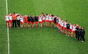 26 September 2010; A dejected Tyrone team stand together after the game. TG4 All-Ireland Senior Ladies Football Championship Final, Dublin v Tyrone, Croke Park, Dublin. Picture credit: Brendan Moran / SPORTSFILE