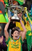 26 September 2010; Donegal captain Aoife McDonnell lifts the Mary Quinn Memorial Cup. TG4 All-Ireland Intermediate Ladies Football Championship Final, Donegal v Waterford, Croke Park, Dublin. Picture credit: Dáire Brennan / SPORTSFILE
