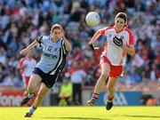 26 September 2010; Sinead Ahern, Dublin, in action against Maura Kelly, Tyrone. TG4 All-Ireland Senior Ladies Football Championship Final, Dublin v Tyrone, Croke Park, Dublin. Picture credit: Ray McManus / SPORTSFILE