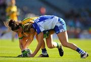 26 September 2010; Gráinne Houston, Donegal, in action against Gráinne Enright, Waterford. TG4 All-Ireland Intermediate Ladies Football Championship Final, Donegal v Waterford, Croke Park, Dublin. Picture credit: Dáire Brennan / SPORTSFILE