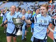 26 September 2010; Maria Kavanagh, left, and Karen Kennedy, Dublin, carry the Brendan Martin Cup around the pitch during the 'lap of honour'. TG4 All-Ireland Senior Ladies Football Championship Final, Dublin v Tyrone, Croke Park, Dublin. Picture credit: Dáire Brennan / SPORTSFILE