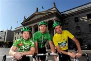 27 September 2010; Pictured at the 'An Post Rás' sponsorship announcement are, from left, Páidí O'Brien, An Post Sean Kelly team, from Kanturk, Cork, Neil Delahaye, Irish National Team, from Kimmage, Dublin, and Stephen O'Sullivan, engraveit.ie/jade.ie/Dunboyne CC, from Swords, Dublin. The event will be known as the &quot;An Post Rás&quot; from 2011 onwards with the sponsorship continuing for at least three years. An Post Rás Sponsorship Announcement, GPO, O'Connell Street, Dublin. Picture credit: Brian Lawless / SPORTSFILE
