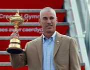 27 September 2010; Team USA captain Corey Pavin holding the Ryder Cup trophy arrives with the USA team at Cardiff Airport ahead of the 39th annual Ryder Cup. Cardiff Airport, Wales. Picture credit: Ryder Cup Europe / SPORTSFILE