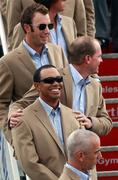 27 September 2010; Tiger Woods in relaxed mood as the Team USA 2010 arrives at Cardiff Airport ahead of the 39th annual Ryder Cup. Cardiff Airport, Wales. Picture credit: Ryder Cup Europe / SPORTSFILE