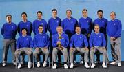 29 September 2010; Team captain Colin Montgomerie with his players, from left, back row, Francesco Molinari, Edoardo Molinari, Padraig Harrington, Ross Fisher, Peter Hanson, Ian Poulter, Lee Westwood, Miguel Angel Jimenez and from row, from left, Rory Mcllroy, Martin Kaymer, Graeme McDowell and Luke Donald during the team photo shoot. 2010 Ryder Cup - Practice Day, The Celtic Manor Resort, City of Newport, Wales. Picture credit: Matt Browne / SPORTSFILE