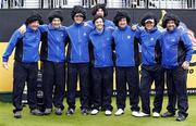 29 September 2010; The European team wear wigs on the 1st tee box in honour of team-mate Rory McIlroy getting his hair cut the night before. 2010 Ryder Cup - Practice Day, The Celtic Manor Resort, City of Newport, Wales. Picture credit: / SPORTSFILE