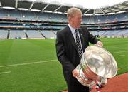 19 September 2010; RTE Gaelic Games Commentator Michéal O Muircheartaigh with the Sam Maguire Cup before commentating on his last All-Ireland Senior Championship Final after a career lasting 62 years. His first broadcast was the Railway Cup Final on St Patrick's Day 1949. GAA Football All-Ireland Senior Championship Final, Down v Cork, Croke Park, Dublin. Picture credit: Brendan Moran / SPORTSFILE