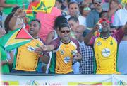 30 July 2016; Guyana Amazon Warriors cheer during the Hero Caribbean Premier League (CPL) Match 28 between Barbados Tridents and  Guyana Amazon Warriors at Central Broward Stadium in Fort Lauderdale, Florida, USA. Photo by Ashley Allen/Sportsfile