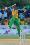 30 July 2016; Jason Mohammed of Guyana Amazon Warriors leaps in celebration as his 57 runs leads Guyana to victory during the Hero Caribbean Premier League (CPL) Match 28 between Barbados Tridents and  Guyana Amazon Warriors at Central Broward Stadium in Fort Lauderdale, Florida, USA. Photo by Ashley Allen/Sportsfile