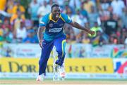 30 July 2016; Raymon Riefer of Barbados Tridents is ecstatic as he dismisses Chris Lynn of Guyana Amazon Warriors during the Hero Caribbean Premier League (CPL) Match 28 between Barbados Tridents and  Guyana Amazon Warriors at Central Broward Stadium in Fort Lauderdale, Florida, USA. Photo by Ashley Allen/Sportsfile