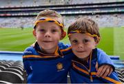 31 July 2016; Clare supporters Oisín, age 7, left, and Hugh Quealy, age 5, from Ennis, in attendance at the GAA Football All-Ireland Senior Championship Quarter-Final match between Clare and Kerry at Croke Park in Dublin. Photo by Piaras Ó Mídheach/Sportsfile