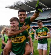 31 July 2016; Stefan Okunbar and Michael Potts, bottom, of Kerry celebrate after the Electric Ireland GAA Football All-Ireland Minor Championship Quarter-Final match between Kerry and Derry at Croke Park in Dublin. Photo by Piaras Ó Mídheach/Sportsfile