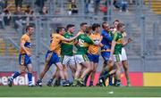 31 July 2016; Clare and Kerry players tussle at half-time during the GAA Football All-Ireland Senior Championship Quarter-Final match between Clare and Kerry at Croke Park in Dublin. Photo by Piaras Ó Mídheach/Sportsfile