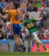31 July 2016; Darran O’Sullivan of Kerry celebrates scoring his side's second goal as Gordon Kelly of Clare looks on dejected during the GAA Football All-Ireland Senior Championship Quarter-Final match between Clare and Kerry at Croke Park in Dublin. Photo by Piaras Ó Mídheach/Sportsfile