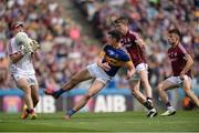 31 July 2016; Michael Quinlivan of Tipperary  has his shot saved by Bernard Power of Galway during the GAA Football All-Ireland Senior Championship Quarter-Final match between Galway and Tipperary at Croke Park in Dublin. Photo by Eóin Noonan/Sportsfile