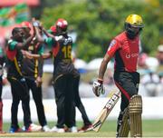31 July 2016; Hashim Amla of Trinbago Knight Riders dismissed by Jeremiah Louis of St Kitts and Nevis Patriots during Match 29 of the Hero Caribbean Premier League match between Trinbago Knight Riders and St Kitts and Nevis Patriots at Central Broward Stadium in Lauderhill, Florida, United States of America. Photo by Randy Brooks/Sportsfile.