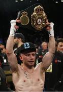 Jul 30 2016; Carl Frampton of Northern Ireland celebrates his victory over Leo Santa Cruz of Mexico after their WBA super world featherweight championship boxing match at the Barclays Center, Brooklyn, New York, USA. Photo by Noah K. Murray/Sportsfile