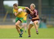1 August 2016; Gráinne Houston of Donegal in action against Maria Hoey of Galway during the TG4 Ladies Football All-Ireland Senior Championship Qualifiers match between Galway and Donegal at Glennon Brothers Pearse Park in Longford. Photo by Eóin Noonan/Sportsfile