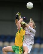 1 August 2016; Yvonne McMonagle of Donegal in action against Tina Hughes of Galway during the TG4 Ladies Football All-Ireland Senior Championship Qualifiers match between Galway and Donegal at Glennon Brothers Pearse Park in Longford. Photo by Eóin Noonan/Sportsfile