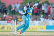 31 July 2016; Zouks player Gidron Pope celebrates the wicket of Kumar Sangakkara during Match 30 of the Hero Caribbean Premier League match between Jamaica Tallawahs v St Lucia Zouks at Central Broward Stadium in Lauderhill, Florida, United States of America. Photo Ashley Allen/Sportsfile