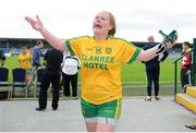 1 August 2016; Amber Barrett of Donegal celebrates her side's victory following the TG4 Ladies Football All-Ireland Senior Championship Qualifiers match between Galway and Donegal at Glennon Brothers Pearse Park in Longford. Photo by Seb Daly/Sportsfile