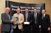 30 September 2010; Presenting Nickey Walshe, Paul Foley and Brian Matthews of Ballygunner GAA Club, Co. Waterford, with their award at the 2010 Texaco Sportstars Bursaries Awards Presentation are Eddie Keher, left, and Enda Riney, right, Country Chairman of Chevron Ireland. Conrad Hotel, Earlsfort Terrace, Dublin. Picture credit: Stephen McCarthy / SPORTSFILE