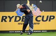 30 September 2010; Dustin Johnson, Team USA, tees off at the first. 2010 Ryder Cup - Practice Day, The Celtic Manor Resort, City of Newport, Wales. Picture credit: Matt Browne / SPORTSFILE