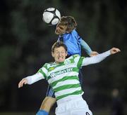 1 October 2010; Michael Leahy, UCD, in action against Gary Twigg, Shamrock Rovers. Airtricity League Premier Division, UCD v Shamrock Rovers, Belfield Bowl, UCD, Belfield, Dublin. Picture credit: David Maher / SPORTSFILE