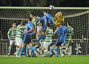 1 October 2010; Brian Shortall, UCD, beats Shamrock Rovers goalkeeper Alan Mannus to score his side's seond goal.  Airtricity League Premier Division, UCD v Shamrock Rovers, Belfield Bowl, UCD, Belfield, Dublin. Picture credit: David Maher / SPORTSFILE
