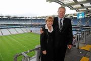 19 September 2010; RTE Gaelic Games Commentator Michéal O Muircheartaigh with his wife Helena after commentating on his last All-Ireland Senior Championship Final after a career lasting 62 years. His first broadcast was the Railway Cup Final on St Patrick's Day 1949. GAA Football All-Ireland Senior Championship Final, Down v Cork, Croke Park, Dublin. Picture credit: Brendan Moran / SPORTSFILE