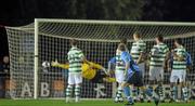 1 October 2010; Keith Ward, 13, UCD, scores his side's  third and winning goal. Airtricity League Premier Division, UCD v Shamrock Rovers, Belfield Bowl, UCD, Belfield, Dublin. Picture credit: David Maher / SPORTSFILE