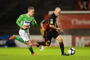 1 October 2010; Paul Keegan, Bohemians, in action against Shane O'Neill, Bray Wanderers. Airtricity League Premier Division, Bohemians v Bray Wanderers, Dalymount Park, Dublin. Picture credit: Stephen McCarthy / SPORTSFILE