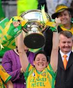 26 September 2010; Diane Toner, Donegal, lifts the Mary Quinn Memorial Cup TG4 All-Ireland Intermediate Ladies Football Championship Final, Donegal v Waterford, Croke Park, Dublin. Picture credit: Dáire Brennan / SPORTSFILE