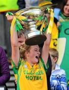 26 September 2010; Eilish Ward, Donegal, lifts the Mary Quinn Memorial Cup TG4 All-Ireland Intermediate Ladies Football Championship Final, Donegal v Waterford, Croke Park, Dublin. Picture credit: Dáire Brennan / SPORTSFILE