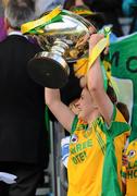 26 September 2010; R—is’n Friel, Donegal, lifts the Mary Quinn Memorial Cup TG4 All-Ireland Intermediate Ladies Football Championship Final, Donegal v Waterford, Croke Park, Dublin. Picture credit: Dáire Brennan / SPORTSFILE