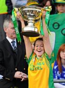 26 September 2010; Bridget Gallagher, Donegal, lifts the Mary Quinn Memorial Cup TG4 All-Ireland Intermediate Ladies Football Championship Final, Donegal v Waterford, Croke Park, Dublin. Picture credit: Dáire Brennan / SPORTSFILE