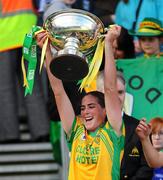 26 September 2010; Nora Stapleton, Donegal, lifts the Mary Quinn Memorial Cup TG4 All-Ireland Intermediate Ladies Football Championship Final, Donegal v Waterford, Croke Park, Dublin. Picture credit: Dáire Brennan / SPORTSFILE