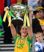 26 September 2010; Gráinne Houston, Donegal, lifts the Mary Quinn Memorial Cup TG4 All-Ireland Intermediate Ladies Football Championship Final, Donegal v Waterford, Croke Park, Dublin. Picture credit: Dáire Brennan / SPORTSFILE