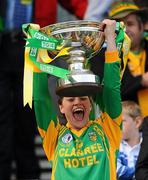 26 September 2010; Niamh Mailey, Donegal, lifts the Mary Quinn Memorial Cup TG4 All-Ireland Intermediate Ladies Football Championship Final, Donegal v Waterford, Croke Park, Dublin. Picture credit: Dáire Brennan / SPORTSFILE