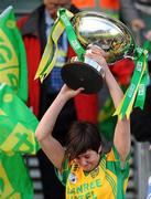 26 September 2010; Sarah Faulkner, Donegal, lifts the Mary Quinn Memorial Cup TG4 All-Ireland Intermediate Ladies Football Championship Final, Donegal v Waterford, Croke Park, Dublin. Picture credit: Dáire Brennan / SPORTSFILE