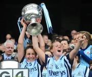 26 September 2010; Mary Nevin, right, and Siobhán McGrath, Dublin, lifts the Brendan Martin Cup. TG4 All-Ireland Senior Ladies Football Championship Final, Dublin v Tyrone, Croke Park, Dublin. Picture credit: Dáire Brennan / SPORTSFILE