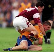 4 August 2001; Seamus O'Neill of Roscommon in action against Padraic Joyce of Galway during the Bank of Ireland All-Ireland Senior Football Championship Quarter-Final match between Galway and Roscommon at MacHale Park in Castlebar, Mayo. Photo by Aoife Rice/Sportsfile