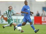 9 August 2001; Thomas Morgan of Bray Wanderers in action against Titus Bramble of Ipswich Town during the Friendly match between Bray Wanderers and Ipswich Town at the Carlisle Grounds in Bray, Wicklow. Photo by Matt Browne/Sportsfile
