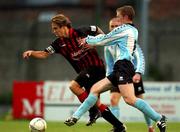 10 August 2001; Kevin Hunt of Bohemians in action against Eamon Doherty of Derry City during the eircom League Premier Division match between Bohemians and Derry City at Dalymount Park in Dublin. Photo by David Maher/Sportsfile
