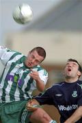 12 August 2001; Jason Colwell of Shamrock Rovers in action against Ciaran Ryan of Bray Wanderers during the eircom League Premier Division match between Bray Wanderers and Shamrock Rovers at the Carlisle Ground in Bray, Wicklow. Photo by Matt Browne/Sportsfile