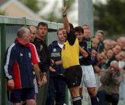 12 August 2001; Referee Jimmy O'Neill sends off Bray manager Pat Devlin before sending off Rovers manager Damien Richardson during the eircom League Premier Division match between Bray Wanderers and Shamrock Rovers at the Carlisle Ground in Bray, Wicklow. Photo by Matt Browne/Sportsfile